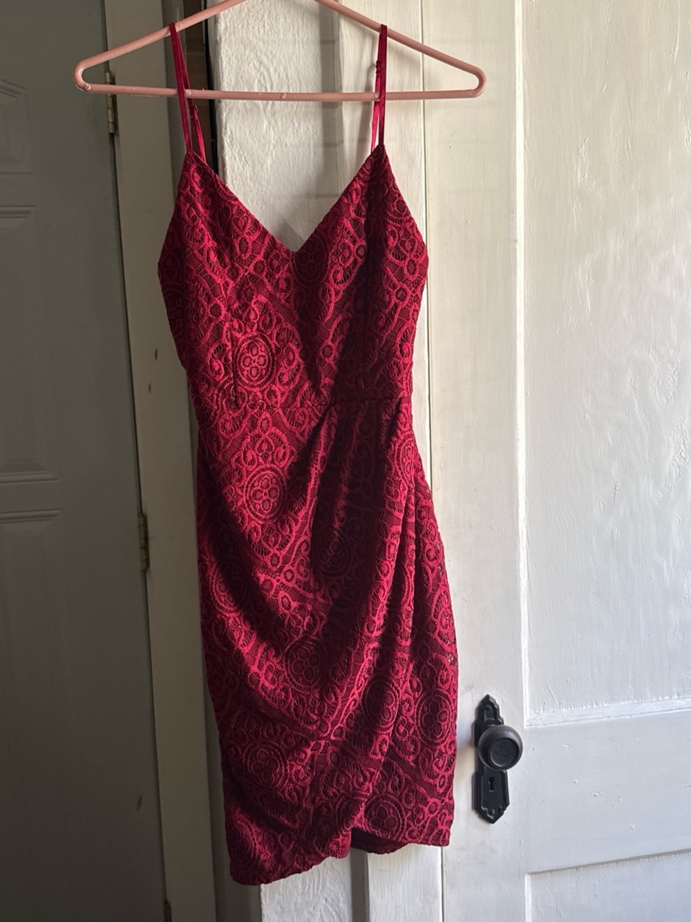 Lulu's Red Lace Spaghetti Strap Mini Dress